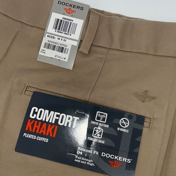 Dockers‎ Mens Khaki Pants D4 Pleated Cuffed Comfort Relaxed No Wrinkle Tan 40x32 - Picture 3 of 8